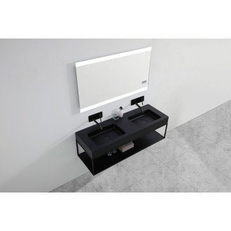 CERANO - Dvojumyvadlo z litého mramoru Geminia - nástěnné - černá matná - 133x45 cm