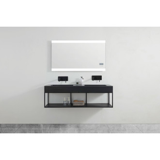 CERANO - Dvojumyvadlo z litého mramoru Geminia - nástěnné - černá matná - 133x45 cm