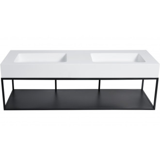 CERANO - Dvojumyvadlo z litého mramoru Geminia s podpěrnou konzolí - nástěnné - bílá matná/černá matná - 133x46x45 cm