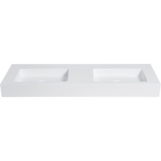 CERANO - Dvojumyvadlo z litého mramoru Geminia s podpěrnou konzolí - nástěnné - bílá matná/černá matná - 133x46x45 cm