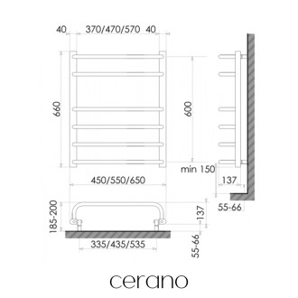 CERANO - Elektrický sušák ručníků Alessandro - 135 W - černá matná - 660x550 mm