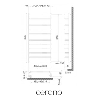 CERANO - Elektrický sušák ručníků Alessandro - 228 W - černá matná - 1160x550 mm