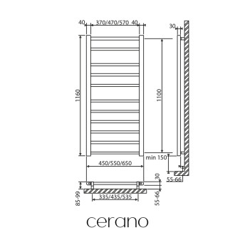 CERANO - Elektrický sušák ručníků Domenico - 187 W - černá matná - 1160x550 mm