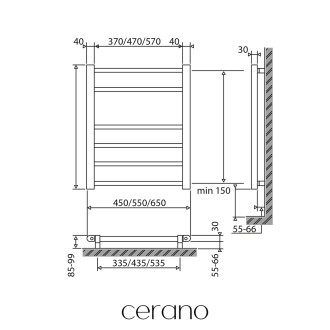 CERANO - Elektrický sušák ručníků Domenico - 97 W - černá matná - 660x550 mm