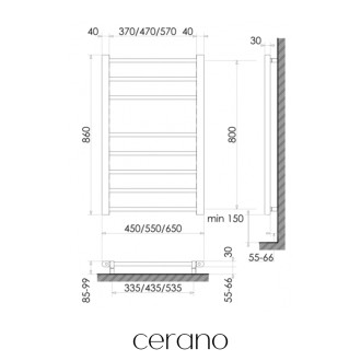 CERANO - Elektrický sušák ručníků Luca - 128 W - černá matná - 860x550 mm