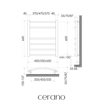 CERANO - Elektrický sušák ručníků Luca - 97 W - černá matná - 660x550 mm