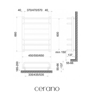 CERANO - Elektrický sušák ručníků Ricardo - 126 W - bílá lesklá - 660x550 mm