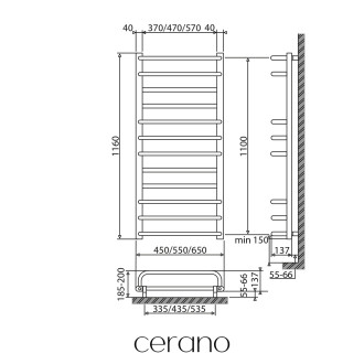 CERANO - Elektrický sušák ručníků Ricardo - 158 W - černá matná - 860x550 mm