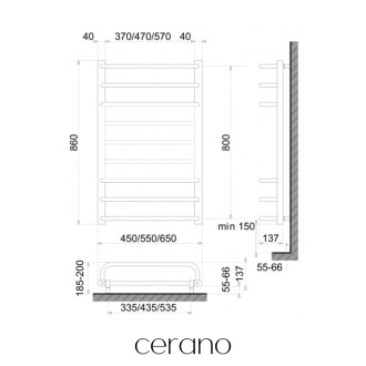 CERANO - Elektrický sušák ručníků Ricardo, s displejem - 158 W -černá matná - 860x550 mm