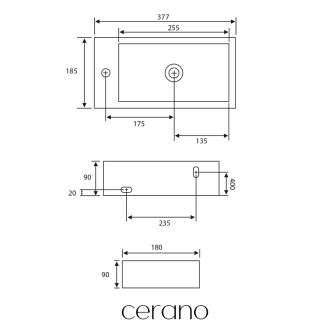CERANO - Keramické umývátko Roberto, závěsné levé - bílá lesklá - 37,7x18,5 cm