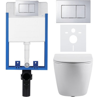 CERANO - Kompletní podomítkový WC set Lite/Cesso - bílá lesklá - WC tlačítko Classic, chrom - k zazdění - 49x36 cm