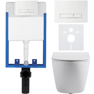 CERANO - Kompletní podomítkový WC set Lite/Cesso - bílá lesklá - WC tlačítko Slim, bílé - k zazdění - 49x36 cm