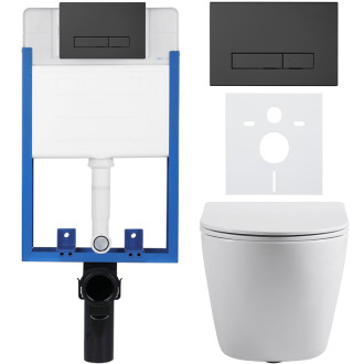 CERANO - Kompletní podomítkový WC set Lite/Cesso - bílá lesklá - WC tlačítko Slim, černé matné - k zazdění - 49x36 cm