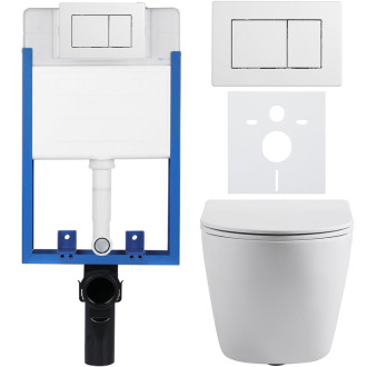 CERANO - Kompletní podomítkový WC set Lite/Cesso - bílá matná - WC tlačítko Classic, bílé - k zazdění - 49x36 cm