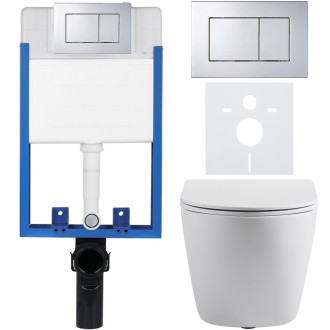 CERANO - Kompletní podomítkový WC set Lite/Cesso - bílá matná - WC tlačítko Classic, chrom - k zazdění - 49x36 cm