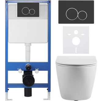 CERANO - Kompletní WC set Profi/Cesso - bílá matná - WC tlačítko Duo/Černá matná - předstěnová instalace - 49x36 cm