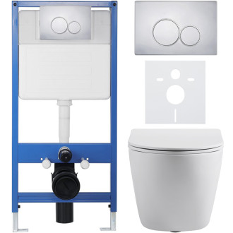 CERANO - Kompletní WC set Profi/Cesso - bílá matná - WC tlačítko Duo/Chrom - předstěnová instalace - 49x36 cm