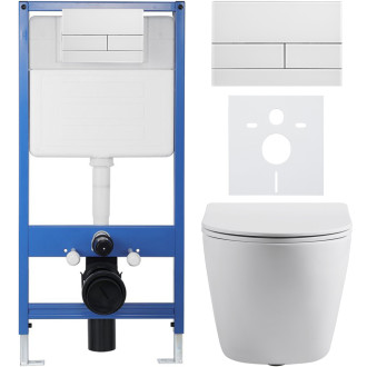CERANO - Kompletní WC set Profi/Cesso - bílá matná - WC tlačítko Line/Bílá - předstěnová instalace - 49x36 cm
