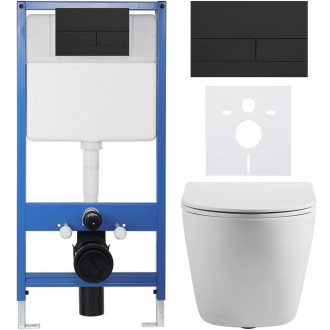 CERANO - Kompletní WC set Profi/Cesso - bílá matná - WC tlačítko Line/Černá lesklá - předstěnová instalace - 49x36 cm