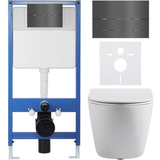 CERANO - Kompletní WC set Profi/Cesso - bílá matná - WC tlačítko Line. tmavě šedá - předstěnová instalace - 49x36 cm