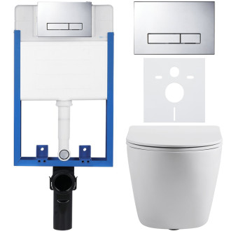 CERANO - Kompletní podomítkový WC set Lite/Cesso - bílá matná - WC tlačítko Slim, chrom - k zazdění - 49x36 cm