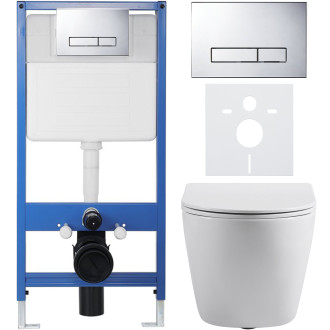 CERANO - Kompletní podomítkový WC set Lite/Cesso - bílá matná - WC tlačítko Slim, chrom - předstěnová instalace/sádrokarton - 49x36 cm