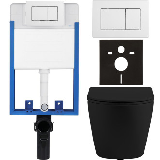 CERANO - Kompletní podomítkový WC set Lite/Cesso - černá matná - WC tlačítko Classic, bílé - k zazdění - 49x36 cm