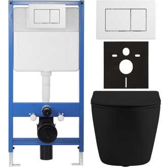 CERANO - Kompletní podomítkový WC set Lite/Cesso - černá matná - WC tlačítko Classic, bílé - předstěnová instalace/sádrokarton - 49x36 cm