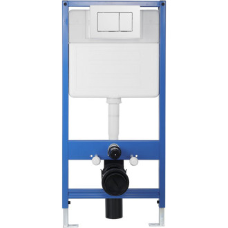 CERANO - Kompletní podomítkový WC set Lite/Cesso - černá matná - WC tlačítko Classic, bílé - předstěnová instalace/sádrokarton - 49x36 cm