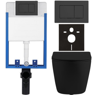 CERANO - Kompletní podomítkový WC set Lite/Cesso - černá matná - WC tlačítko Classic, černé matné - k zazdění - 49x36 cm