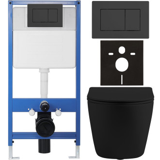 CERANO - Kompletní podomítkový WC set Lite/Cesso - černá matná - WC tlačítko Classic, černé matné - předstěnová instalace/sádrokarton - 49x36 cm