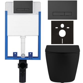 CERANO - Kompletní podomítkový WC set Lite/Cesso - černá matná - WC tlačítko Slim, černé matné - k zazdění - 49x36 cm