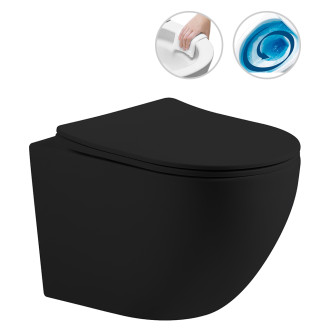 CERANO - Kompletní podomítkový WC set Lite/Cesso - černá matná - WC tlačítko Slim, černé matné - předstěnová instalace/sádrokarton - 49x36 cm