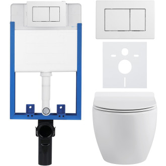 CERANO - Kompletní WC set Profi/Dure - bílá lesklá - WC tlačítko Classic/Bílá - pro zazdění - 51x35 cm