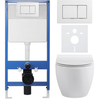CERANO - Kompletní WC set Profi/Dure - bílá lesklá - WC tlačítko Classic/Bílá - předstěnová instalace - 51x35 cm