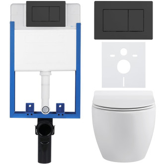 CERANO - Kompletní WC set Profi/Dure - bílá lesklá - WC tlačítko Classic/Černá matná - pro zazdění - 51x35 cm