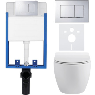CERANO - Kompletní WC set Profi/Dure - bílá lesklá - WC tlačítko Classic/Chrom - pro zazdění - 51x35 cm