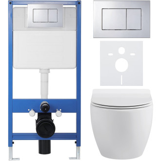 CERANO - Kompletní WC set Profi/Dure - bílá lesklá - WC tlačítko Classic/Chrom - předstěnová instalace - 51x35 cm