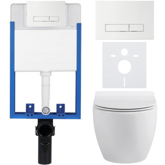 CERANO - Kompletní WC set Profi/Dure - bílá lesklá - WC tlačítko Slim/Bílá - pro zazdění - 51x35 cm