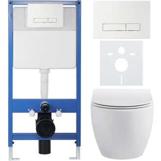CERANO - Kompletní WC set Profi/Dure - bílá lesklá - WC tlačítko Slim/Bílá - předstěnová instalace - 51x35 cm