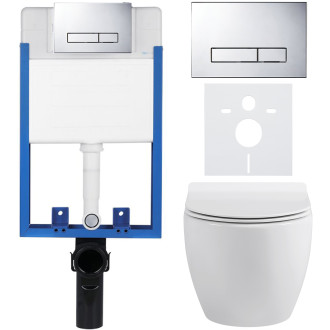 CERANO - Kompletní WC set Profi/Dure - bílá lesklá - WC tlačítko Slim/Chrom - pro zazdění - 51x35 cm