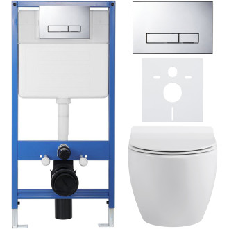 CERANO - Kompletní WC set Profi/Dure - bílá lesklá - WC tlačítko Slim/Chrom - předstěnová instalace - 51x35 cm