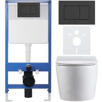 CERANO - Kompletní podomítkový WC set Lite/Felci - bílá lesklá - WC tlačítko Classic, černé matné - předstěnová instalace/sádrokarton - 52,5x36 cm
