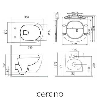 CERANO - Kompletní podomítkový WC set Lite/Felci - bílá lesklá - WC tlačítko Classic, černé matné - předstěnová instalace/sádrokarton - 52,5x36 cm