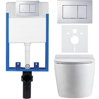 CERANO - Kompletní podomítkový WC set Lite/Felci - bílá lesklá - WC tlačítko Classic, chrom - k zazdění - 52,5x36 cm
