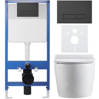 CERANO - Kompletní podomítkový WC set Lite/Felci - bílá lesklá - WC tlačítko Slim, černé matné - předstěnová instalace/sádrokarton - 52,5x36 cm