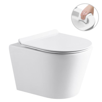 CERANO - Kompletní WC set Profi/Carlito - bílá lesklá - WC tlačítko Line/Zlatá - pro zazdění - 48,5x36,5 cm