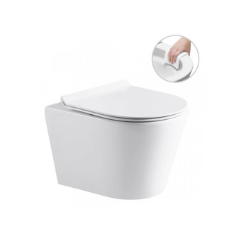 CERANO - Kompletní podomítkový WC set Lite/Norbi - bílá lesklá - WC tlačítko Slim, černé matné - předstěnová instalace/sádrokarton - 48,5x36,5 cm