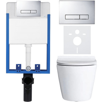 CERANO - Kompletní podomítkový WC set Lite/Norbi - bílá lesklá - WC tlačítko Slim, chrom - k zazdění - 48,5x36,5 cm