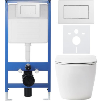 CERANO - Kompletní podomítkový WC set Lite/Verde - bílá lesklá - WC tlačítko Classic, bílé - předstěnová instalace/sádrokarton - 49x36 cm